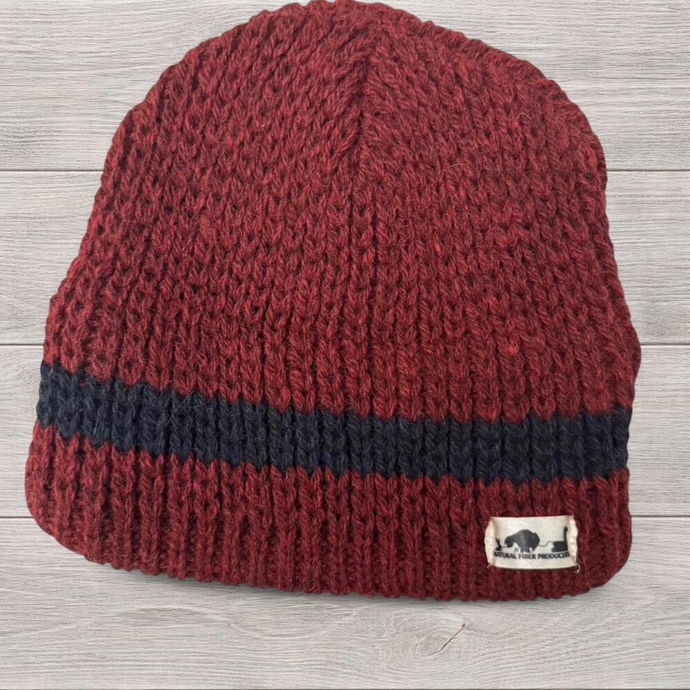 Knit Burgundy and Navy Beanie -‎ ONE SIZE